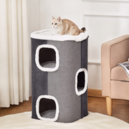 PawHut Cat Barrel Kitten Tree Tower Sisal Scratching Pet Furniture Climbing Frame Cozy Platform Soft Plush & Lamb Fleece Grey - thumbnail 2