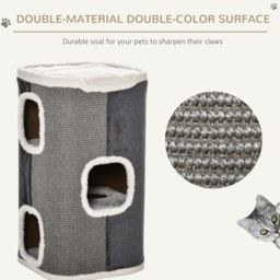 PawHut Cat Barrel Kitten Tree Tower Sisal Scratching Pet Furniture Climbing Frame Cozy Platform Soft Plush & Lamb Fleece Grey - thumbnail 5