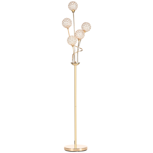 HOMCOM Crystal Floor Lamps for Living Room Bedroom with 5 Light, Modern Upright Standing Lamp, 34x25x156cm, Gold Tone - image 1