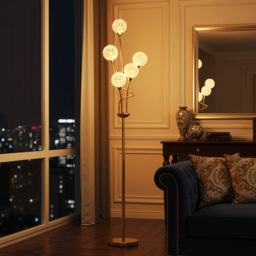 HOMCOM Crystal Floor Lamps for Living Room Bedroom with 5 Light, Modern Upright Standing Lamp, 34x25x156cm, Gold Tone - thumbnail 8