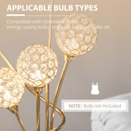 HOMCOM Crystal Floor Lamps for Living Room Bedroom with 5 Light, Modern Upright Standing Lamp, 34x25x156cm, Gold Tone - thumbnail 6