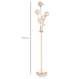 HOMCOM Crystal Floor Lamps for Living Room Bedroom with 5 Light, Modern Upright Standing Lamp, 34x25x156cm, Gold Tone - thumbnail 3