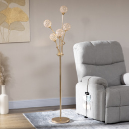 HOMCOM Crystal Floor Lamps for Living Room Bedroom with 5 Light, Modern Upright Standing Lamp, 34x25x156cm, Gold Tone - thumbnail 7