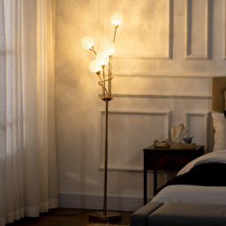 HOMCOM Crystal Floor Lamps for Living Room Bedroom with 5 Light, Modern Upright Standing Lamp, 34x25x156cm, Gold Tone - thumbnail 2