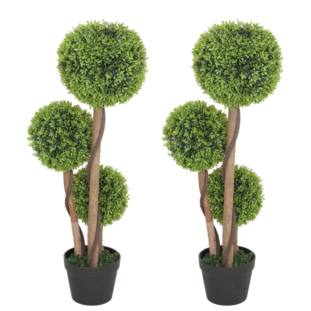 HOMCOM Decorative Artificial Trees Boxwood Ball Topiary Trees Set of 2 in Pot, Fake Plants for Home Indoor Outdoor Decor - image 1