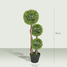 HOMCOM Decorative Artificial Trees Boxwood Ball Topiary Trees Set of 2 in Pot, Fake Plants for Home Indoor Outdoor Decor - thumbnail 3