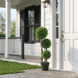 HOMCOM Decorative Artificial Trees Boxwood Ball Topiary Trees Set of 2 in Pot, Fake Plants for Home Indoor Outdoor Decor - thumbnail 7