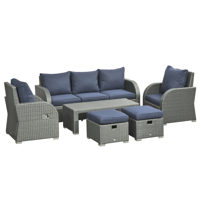 Outsunny 6pc Outdoor Couch Set, Rattan Wicker Furniture with 3-Seat Sofa, 2 Single Sofas, 2 Footstools and Coffee Table - Aosom UK - image 1