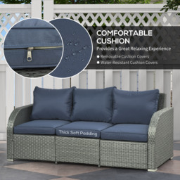 Outsunny 6pc Outdoor Couch Set, Rattan Wicker Furniture with 3-Seat Sofa, 2 Single Sofas, 2 Footstools and Coffee Table - Aosom UK - thumbnail 7