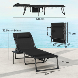 Outsunny Five-Position Reclining Sun Loungers Set of 2 - Black - thumbnail 3