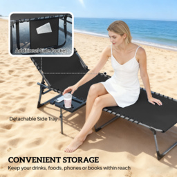 Outsunny Five-Position Reclining Sun Loungers Set of 2 - Black - thumbnail 6