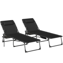 Outsunny Five-Position Reclining Sun Loungers Set of 2 - Black - thumbnail 1