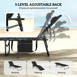 Outsunny Five-Position Reclining Sun Loungers Set of 2 - Black - thumbnail 4
