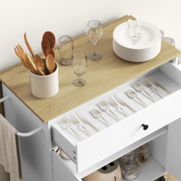 HOMCOM Rolling Kitchen Island with Drop Leaf, Kitchen Storage Cart with Drawer, Spice Rack and Towel Rack, White - thumbnail 9
