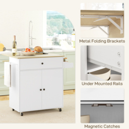 HOMCOM Rolling Kitchen Island with Drop Leaf, Kitchen Storage Cart with Drawer, Spice Rack and Towel Rack, White - thumbnail 8