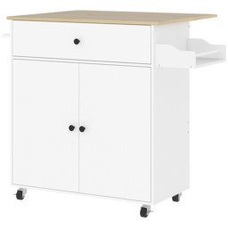 HOMCOM Rolling Kitchen Island with Drop Leaf, Kitchen Storage Cart with Drawer, Spice Rack and Towel Rack, White - thumbnail 1