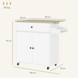 HOMCOM Rolling Kitchen Island with Drop Leaf, Kitchen Storage Cart with Drawer, Spice Rack and Towel Rack, White - thumbnail 3