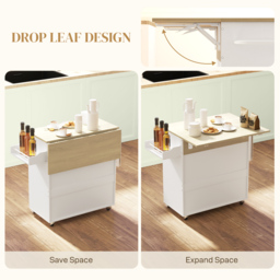 HOMCOM Rolling Kitchen Island with Drop Leaf, Kitchen Storage Cart with Drawer, Spice Rack and Towel Rack, White - thumbnail 4
