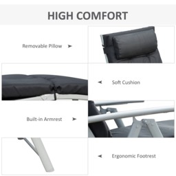 Outsunny Foldable Sun Lounger Garden Texteline Reclining Chair w/ Pillow, Adjustable Back, Thickened Cushion, Black - Aosom UK - thumbnail 5