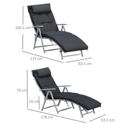 Outsunny Foldable Sun Lounger Garden Texteline Reclining Chair w/ Pillow, Adjustable Back, Thickened Cushion, Black - Aosom UK - thumbnail 3