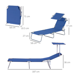 Outsunny 2 Pieces Foldable Sun Lounger Set with Removeable Shade Canopy, Patio Recliner with Adjustable Backrest with Mesh Fabric - Aosom UK - thumbnail 3