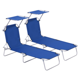 Outsunny 2 Pieces Foldable Sun Lounger Set with Removeable Shade Canopy, Patio Recliner with Adjustable Backrest with Mesh Fabric - Aosom UK - thumbnail 1