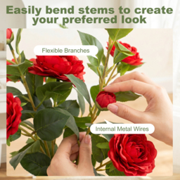 HOMCOM 65cm Artificial Camellia Flower Plant in Pot with 116 Lush Leaves & Moss Effect, Red - thumbnail 6