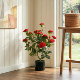 HOMCOM 65cm Artificial Camellia Flower Plant in Pot with 116 Lush Leaves & Moss Effect, Red - thumbnail 2