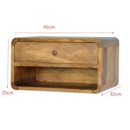 Solid Wood Floating Bedside Table with Drawer and Open Shelf, Handcrafted Desk with Clear Natural Finish, 32L x 45W x 25H cm, Brown - Aosom UK - thumbnail 3