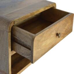 Solid Wood Floating Bedside Table with Drawer and Open Shelf, Handcrafted Desk with Clear Natural Finish, 32L x 45W x 25H cm, Brown - Aosom UK - thumbnail 4