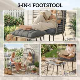 Outsunny Garden Egg Chair with Footstool, Rattan Indoor Outdoor Lounge Chair and Ottoman Set with Thick Cushions, Light Grey - thumbnail 7
