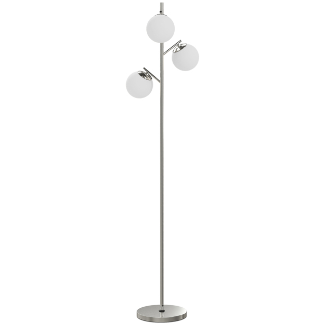 HOMCOM 3-Light Tree Floor Lamps for Living Room, Modern Standing Lamp for Bedroom with Globe Lampshade, 3000K/4000K/6000K Colour Temperatures, Steel Base, Silver Tone - image 1