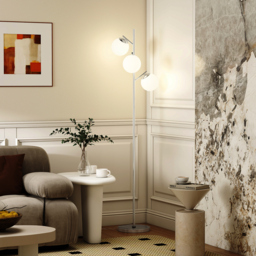 HOMCOM 3-Light Tree Floor Lamps for Living Room, Modern Standing Lamp for Bedroom with Globe Lampshade, 3000K/4000K/6000K Colour Temperatures, Steel Base, Silver Tone - thumbnail 2