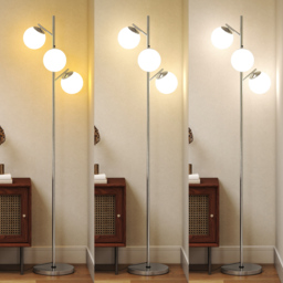 HOMCOM 3-Light Tree Floor Lamps for Living Room, Modern Standing Lamp for Bedroom with Globe Lampshade, 3000K/4000K/6000K Colour Temperatures, Steel Base, Silver Tone - thumbnail 4