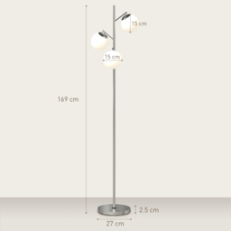 HOMCOM 3-Light Tree Floor Lamps for Living Room, Modern Standing Lamp for Bedroom with Globe Lampshade, 3000K/4000K/6000K Colour Temperatures, Steel Base, Silver Tone - thumbnail 3
