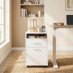 HOMCOM 60cm Storage Cabinet w/ Drawer Open Shelf Metal Handles 4 Wheels Office Home Organiser Mobile Printer White - Aosom UK - thumbnail 8
