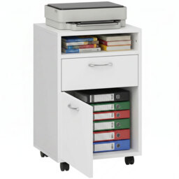 HOMCOM 60cm Storage Cabinet w/ Drawer Open Shelf Metal Handles 4 Wheels Office Home Organiser Mobile Printer White - Aosom UK