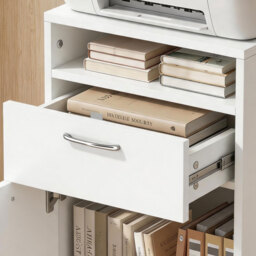 HOMCOM 60cm Storage Cabinet w/ Drawer Open Shelf Metal Handles 4 Wheels Office Home Organiser Mobile Printer White - Aosom UK - thumbnail 9