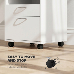 HOMCOM 60cm Storage Cabinet w/ Drawer Open Shelf Metal Handles 4 Wheels Office Home Organiser Mobile Printer White - Aosom UK - thumbnail 5