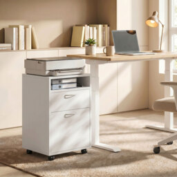 HOMCOM 60cm Storage Cabinet w/ Drawer Open Shelf Metal Handles 4 Wheels Office Home Organiser Mobile Printer White - Aosom UK - thumbnail 2