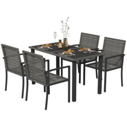 Outsunny Outdoor Dining Set 5 Pieces Patio Conservatory with Tempered Glass Tabletop,4 Dining Chairs - Grey - thumbnail 1