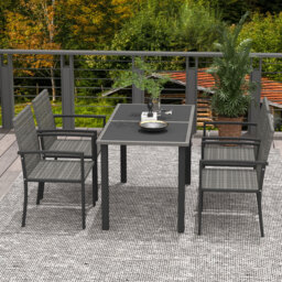 Outsunny Outdoor Dining Set 5 Pieces Patio Conservatory with Tempered Glass Tabletop,4 Dining Chairs - Grey - thumbnail 7