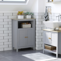 kleankin Bathroom Floor Storage Cabinet Free Standing Unit w/ Compartment Adjustable Shelf Double-door Design, Free Standing Organizer - Aosom UK - thumbnail 2
