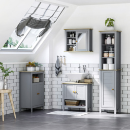 kleankin Bathroom Floor Storage Cabinet Free Standing Unit w/ Compartment Adjustable Shelf Double-door Design, Free Standing Organizer - Aosom UK - thumbnail 4