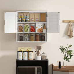 HOMCOM Bathroom Cabinet, Wall Mounted Storage Cabinet with Adjustable Shelves, 60 x 20 x 60 cm, White - thumbnail 8