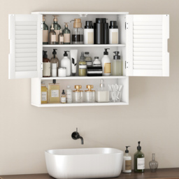 HOMCOM Bathroom Cabinet, Wall Mounted Storage Cabinet with Adjustable Shelves, 60 x 20 x 60 cm, White - thumbnail 7