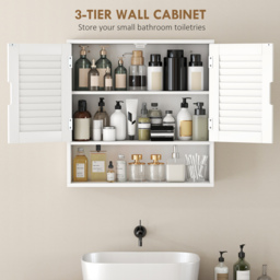 HOMCOM Bathroom Cabinet, Wall Mounted Storage Cabinet with Adjustable Shelves, 60 x 20 x 60 cm, White - thumbnail 4
