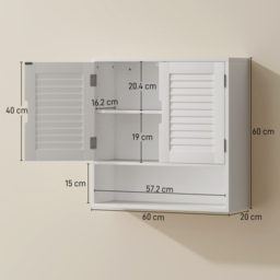 HOMCOM Bathroom Cabinet, Wall Mounted Storage Cabinet with Adjustable Shelves, 60 x 20 x 60 cm, White - thumbnail 3