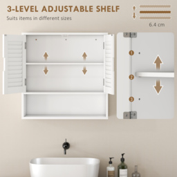 HOMCOM Bathroom Cabinet, Wall Mounted Storage Cabinet with Adjustable Shelves, 60 x 20 x 60 cm, White - thumbnail 5