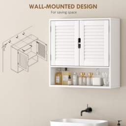HOMCOM Bathroom Cabinet, Wall Mounted Storage Cabinet with Adjustable Shelves, 60 x 20 x 60 cm, White - thumbnail 6